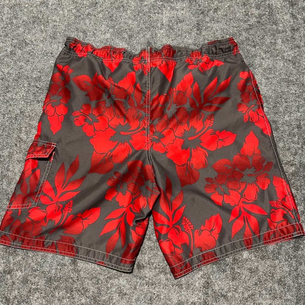 Sonoma Hibiscus Floral Board Shorts Grey Red Cargo Swim Trunks Size Large Y2K - Picture 6 of 8